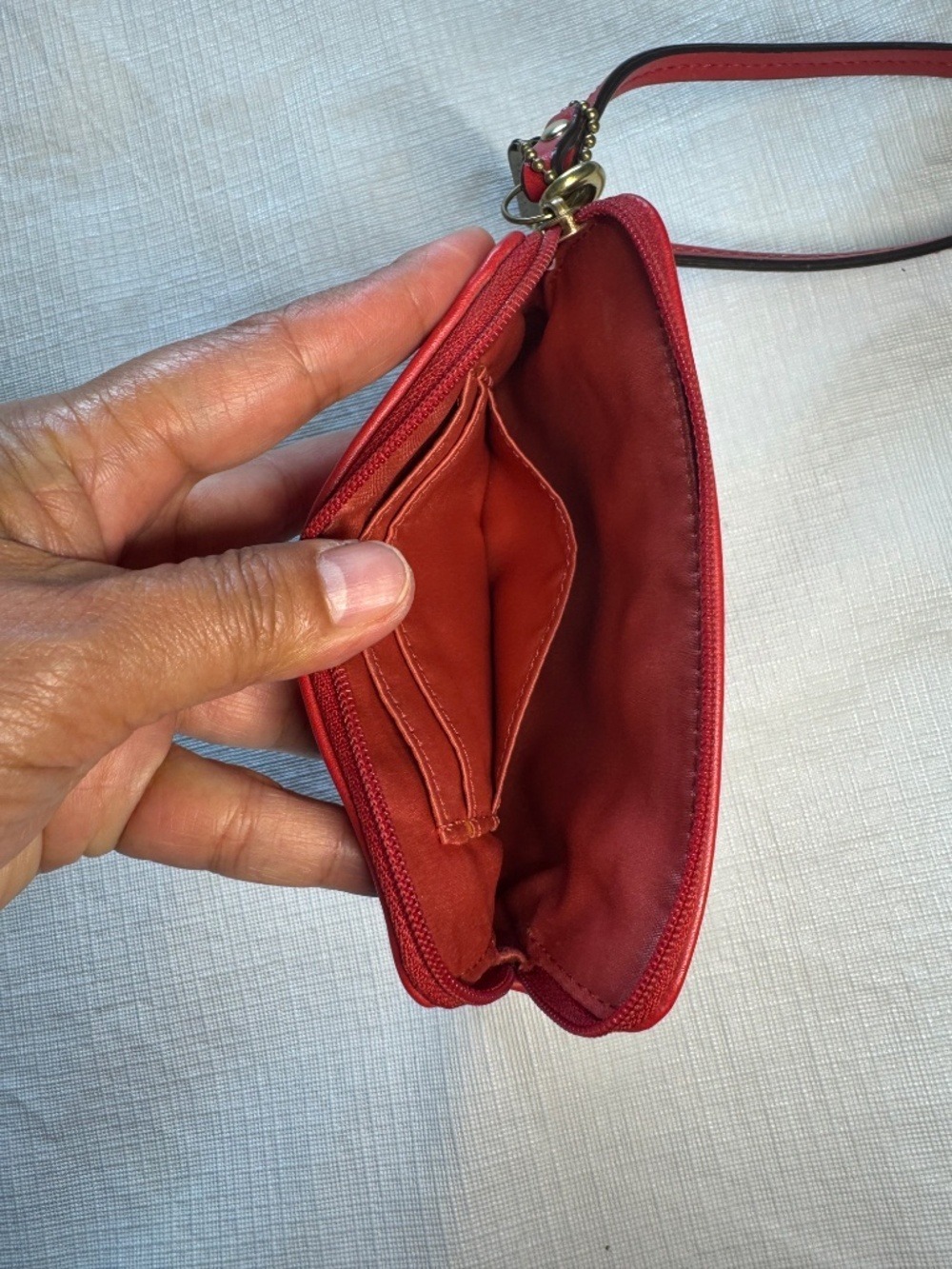 Coach Red Leather Wristlet Pouch with Gold Hardware - Picture 3 of 7